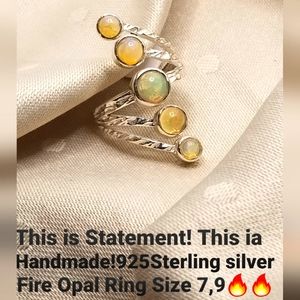 Gorgeous! Handmade! Statement!925 Sterling Silver Fire Opal Ring!! Size 9🔥🔥